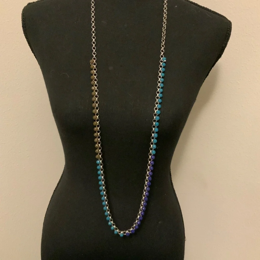 Lia Sophia Coastal Long Faceted Beaded Silver Tone Chain Necklace